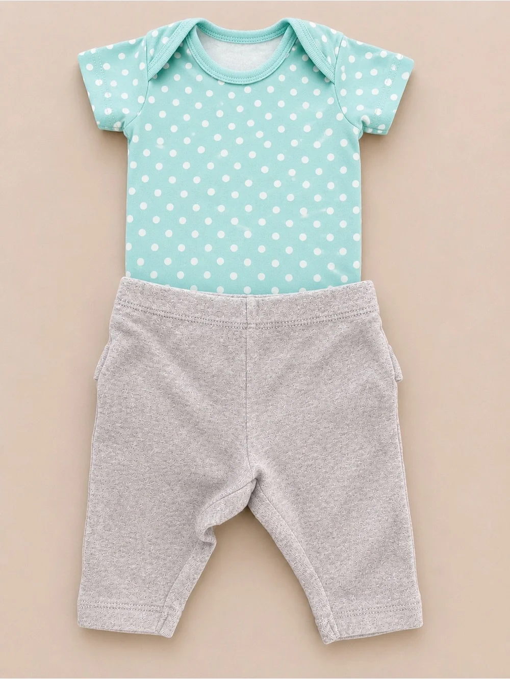 Gerber & Eddie Bauer Set W/ Polkadot Onesie & Gray Ruffled Pants - 0-3M